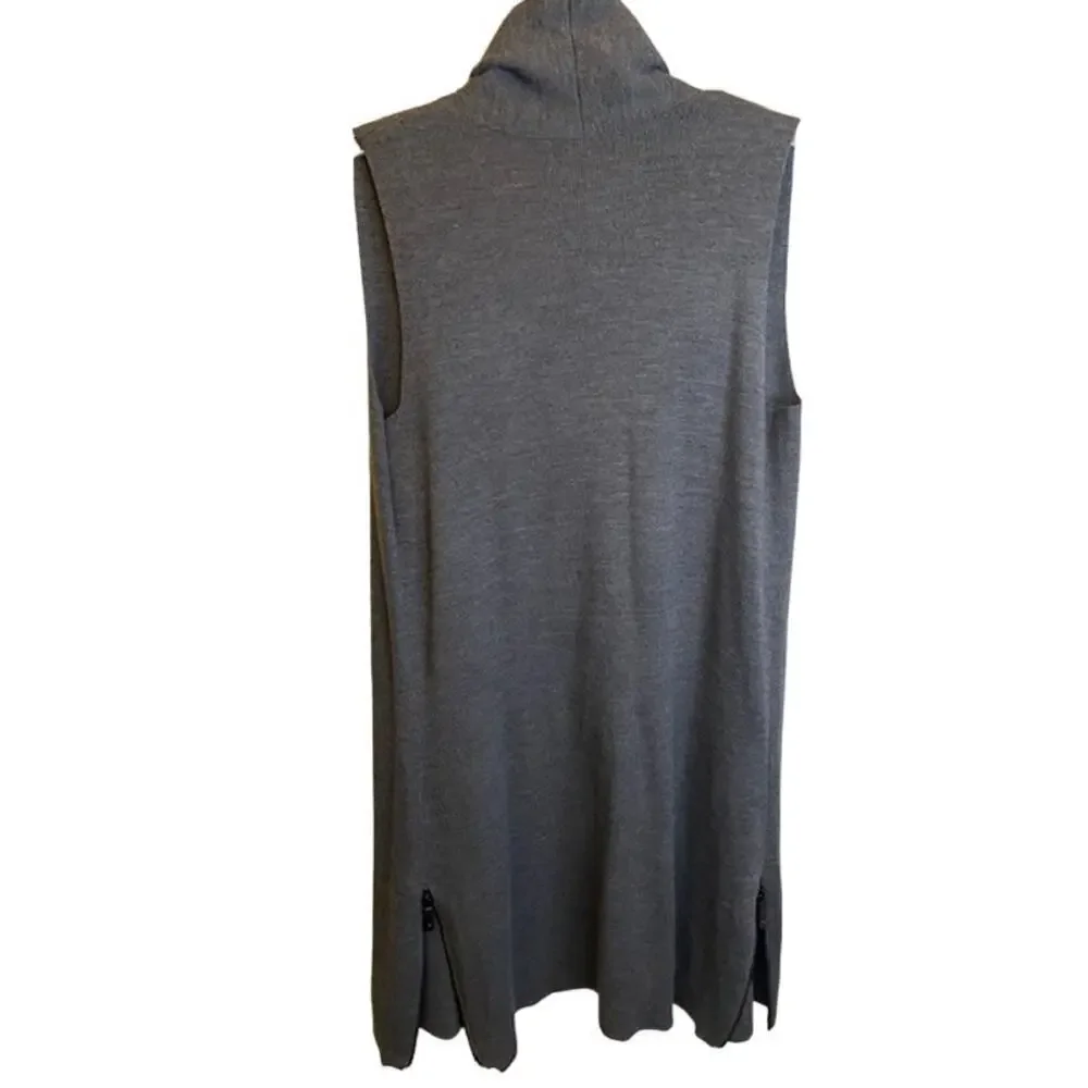 NANETTE LEPORE Sweater Vest SMALL Long Duster Merino Blend Side‎ Zipper Charcoal